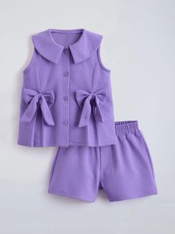 Hopscotch - Bow Applique Collar Top with Short