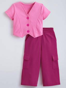 Hopscotch - Textured V Neck Top with Pant