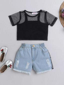 Hopscotch - Girls Black Solid Top, Camisole & Shorts
