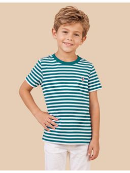 U.S. POLO ASSN. - Boys Green Horizontal Stripes Regular Fit T-Shirt