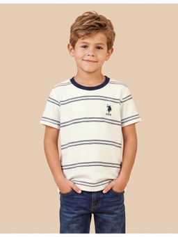 U.S. POLO ASSN. - Boys White Horizontal Stripes Regular Fit T-Shirt