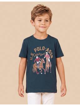 U.S. POLO ASSN. - Boys Navy Blue Graphic Brand Printed Regular Fit T-Shirt