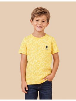 U.S. POLO ASSN. - Boys Yellow Typographic Printed Regular Fit T-Shirt