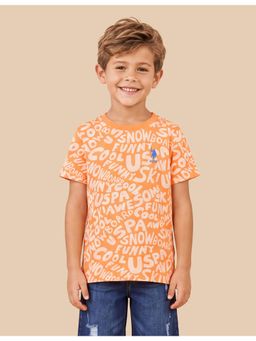 U.S. POLO ASSN. - Boys Orange Typographic Printed Regular Fit T-Shirt