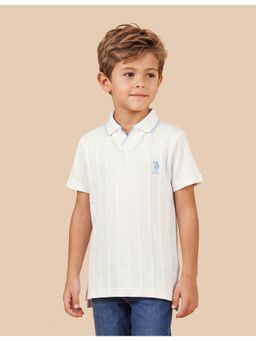 U.S. POLO ASSN. - Boys White Vertical Stripes Pattern Knit Polo T-Shirt