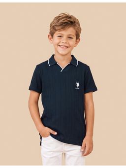 U.S. POLO ASSN. - Boys Blue Vertical Stripes Pattern Knit Polo T-Shirt