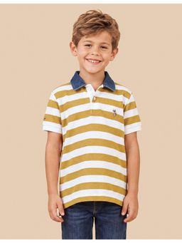 U.S. POLO ASSN. - Boys Yellow Horizontal Stripes Regular Fit Polo T-Shirt
