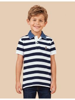U.S. POLO ASSN. - Boys Blue Horizontal Stripes Regular Fit Polo T-Shirt