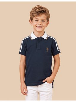 U.S. POLO ASSN. - Boys Navy Blue Solid Regular Fit Polo T-Shirt