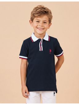 U.S. POLO ASSN. - Boys Blue Solid Regular Fit Polo T-Shirt