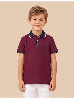 U.S. POLO ASSN. - Boys Burgundy Solid Regular Fit Polo T-Shirt