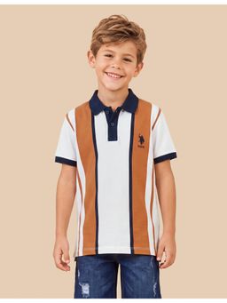 U.S. POLO ASSN. - Boys Brown Vertical Stripes Regular Fit Polo T-Shirt