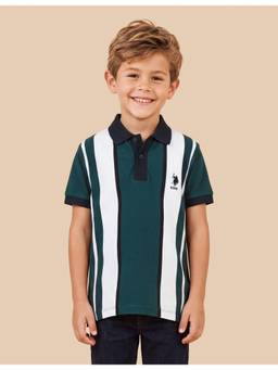 U.S. POLO ASSN. - Boys Green Vertical Stripes Regular Fit Polo T-Shirt