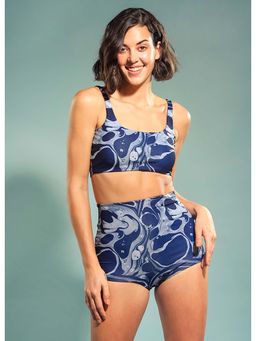 Trove Label - Women Blue Printed Swim Bikini Bottom