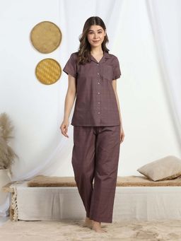 HOUSE OF COMFORT - Mocha Checks Shirt And Pyjama