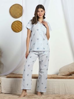 HOUSE OF COMFORT - Stripe And Bloom Shirt And Pyjama