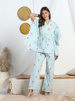 HOUSE OF COMFORT - Blue Garden Short Kaftan And Pyjama