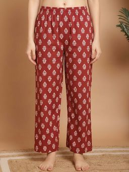 Indreams - Women Maroon Cotton Printed Pyjama