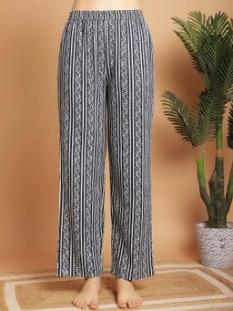 Indreams - Navy Blue Cotton Printed Pyjama