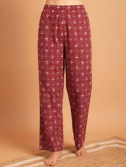Indreams - Maroon Cotton Printed Pyjama