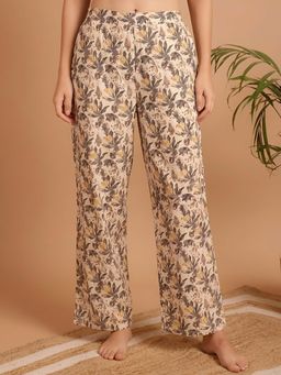 Indreams - Beige Cotton Floral Printed Pyjama