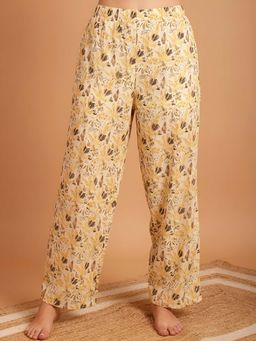 Indreams - Yellow Cotton Floral Printed Pyjama