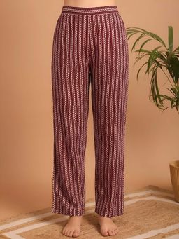 Indreams - Maroon Cotton Printed Pyjama
