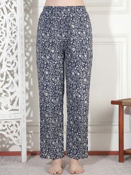 Indreams - Navy Blue Cotton Floral Printed Pyjama