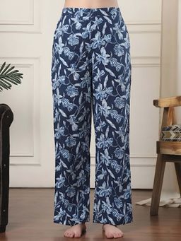 Indreams - Navy Blue Cotton Floral Printed Pyjama