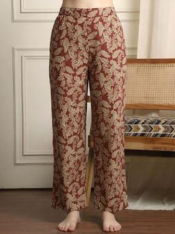 Indreams - Maroon Cotton Floral Printed Pyjama