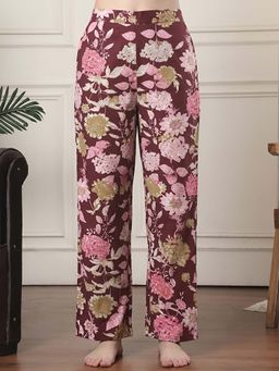 Indreams - Maroon Cotton Floral Printed Pyjama