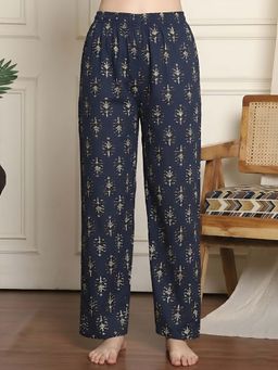 Indreams - Navy Blue Cotton Printed Pyjama