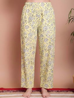 Indreams - Yellow Cotton Floral Printed Pyjama
