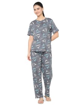 Smarty Pants - Women Grey Printed Cotton T-Shirt And Pyjama