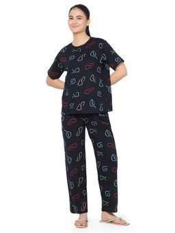 Smarty Pants - Women Navy Blue Printed Cotton T-Shirt And Pyjama