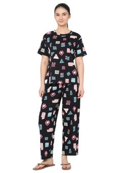 Smarty Pants - Women Black Printed Cotton T-Shirt And Pyjama