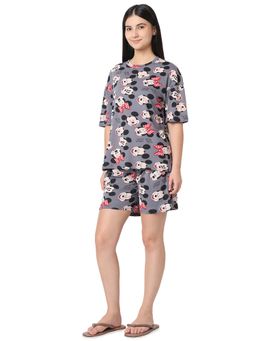 Smarty Pants - Women Grey Mickey Mouse Cartoon Printed Cotton T-Shirt And Shorts
