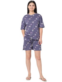 Smarty Pants - Women Purple Bunny And Carrot Print Cotton T-Shirt And Shorts