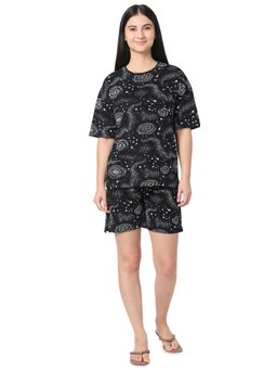 Smarty Pants - Women Black Galaxy Print Cotton T-Shirt And Shorts