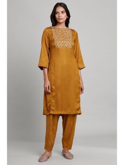 Folksong - Dark Yellow Kurta Solid Heavy Festive Regular Fit