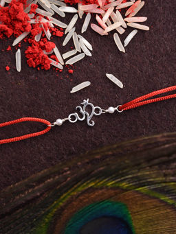 CLARA - 925 Silver Om Religious Rakhi with Roli Chawal