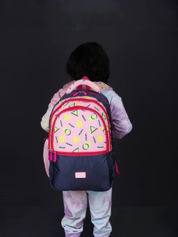 The Clownfish - Kids Printed Backpack with Pouch Pink & Blue
