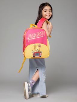 The Clownfish - Kids Printed School Bag with Pouch Pink & Yellow