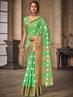 EXCLUSIVA - Light Green Linen Saree with Unstitched Blouse