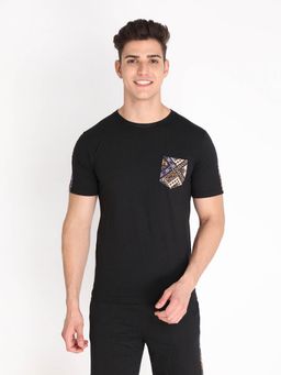 CHKOKKO - Men Terry Cotton Regular Fit T-Shirt - Black