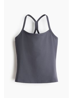 H&M - Women Grey Integral-Bra Sports Strappy Top With Softmove