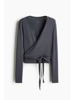 H&M - Women Grey Sports Wrap Top In Modal
