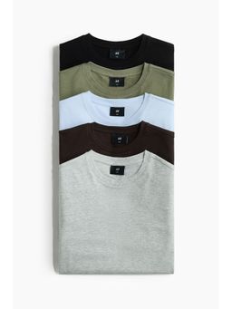 H&M - Men Green 5-Pack Slim Fit T-Shirts