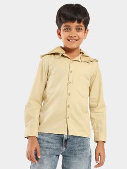 Lilpicks - Solid Full Sleeves Casual Shirt With Detachable Hood - Beige