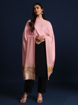 Zamour - Womens Fine Woven Floral Pink Stole